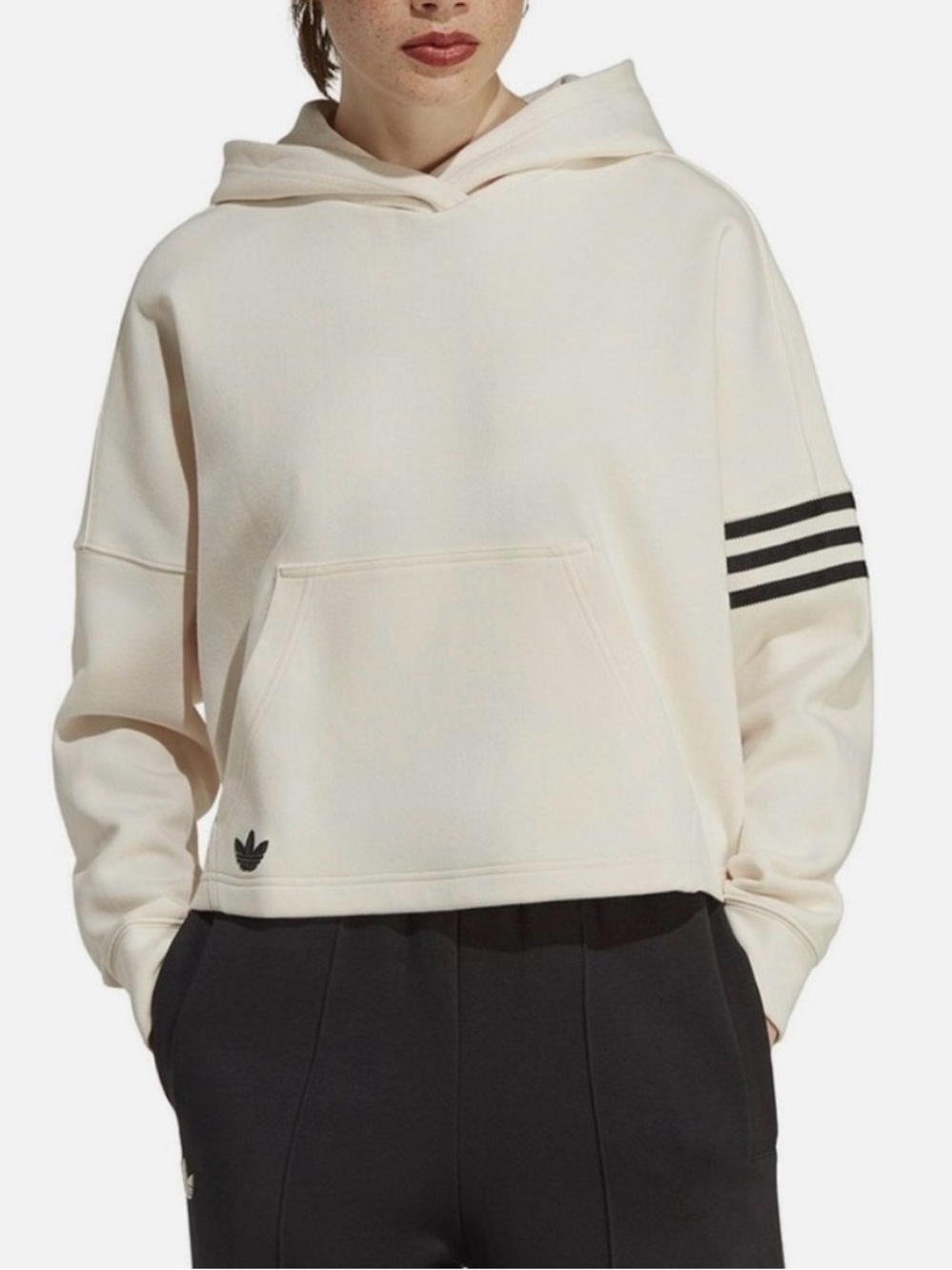 Adidas Women’s Cream Three-Stripe Hoodie Sweater